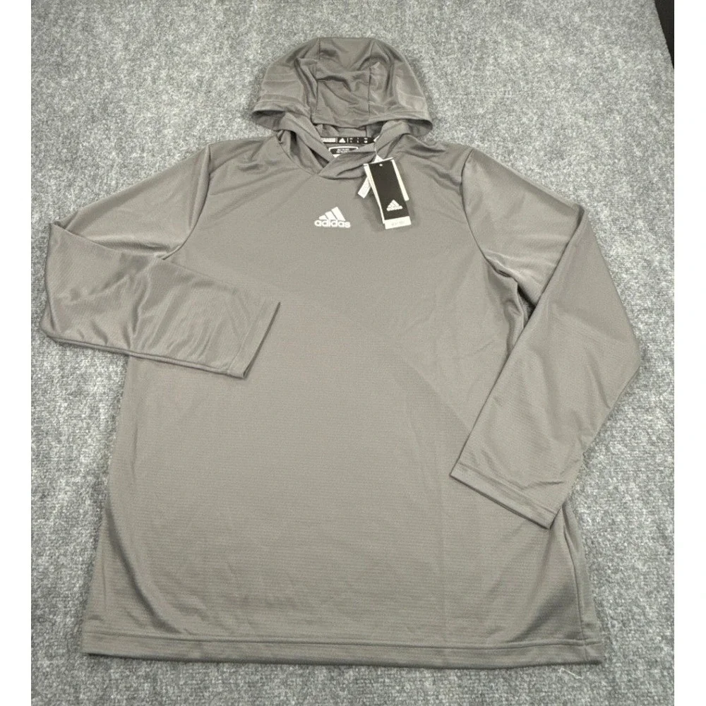 Adidas Mens Large Team Ready Hooded Long Sleeve Shirt Gray Parley NWT